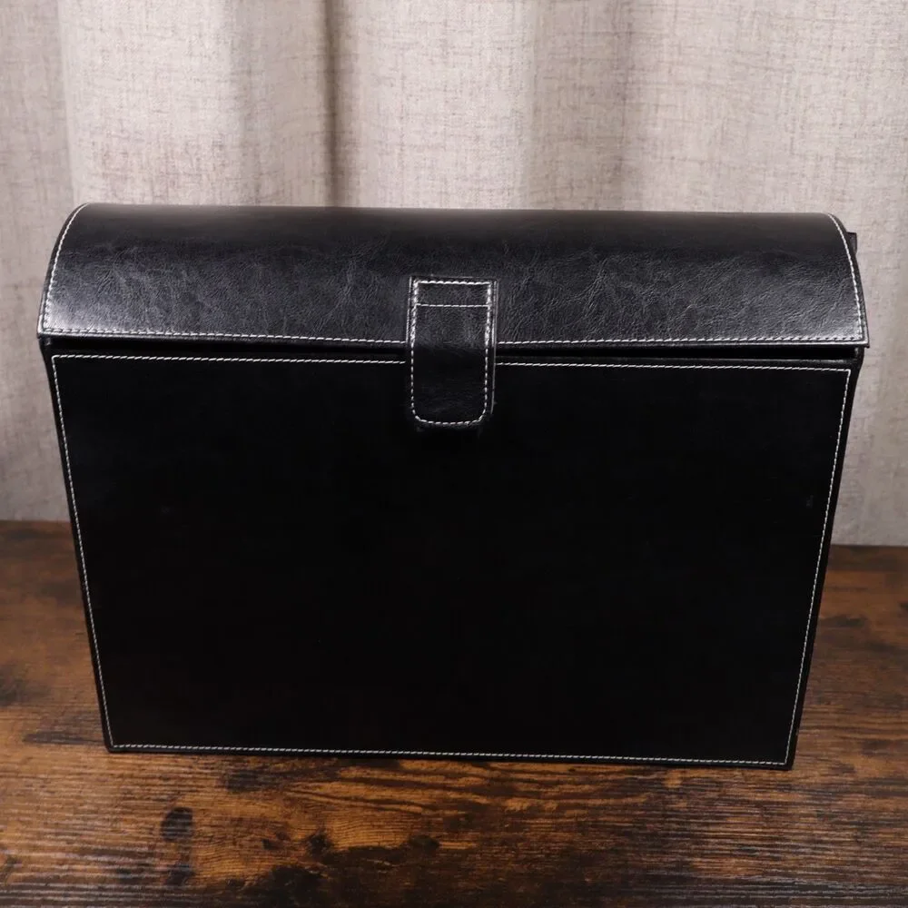 H&K Sculpture Wine Bottle Holder Caddie Leather Storage Case - 11 x 5.5 x 14